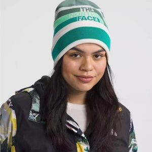 The North Face Green and White Beanie